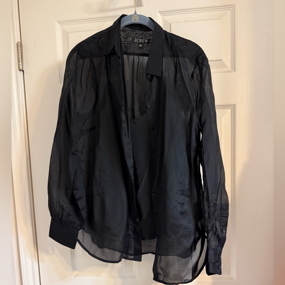 J Crew Sheer Black Button Up top NWT